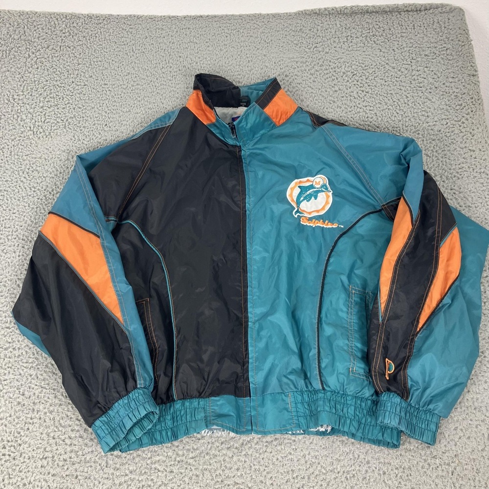 Vintage Miami Dolphins Jacket Mens 2XL Teal Orange NFL Football Pro Layer 90s